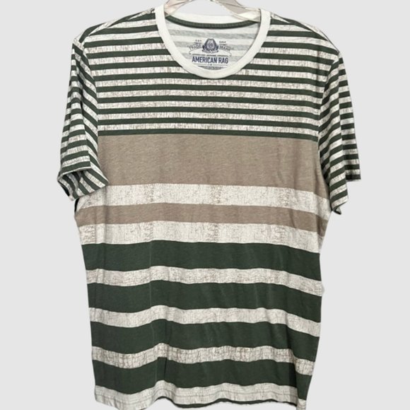 American Rag Other - American Rag Men's Crew Neckline T-Shirt Green/Tan Stripe Design - Size Medium